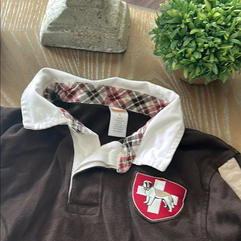 Boys Gymboree Saint Bernard Rescue Dog Brown Long Sleeve Rugby Shirt Size 8